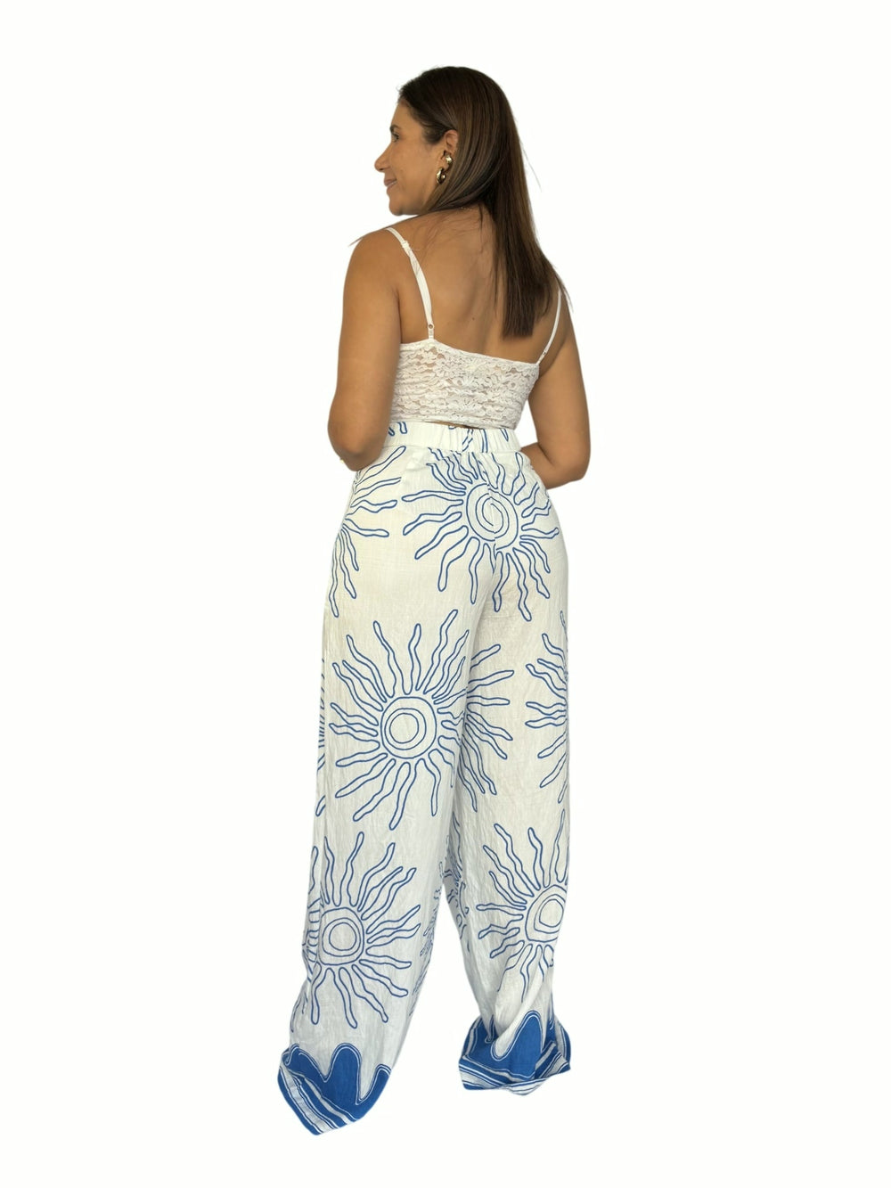 Pantalón Blanco Soles Azul y blanco