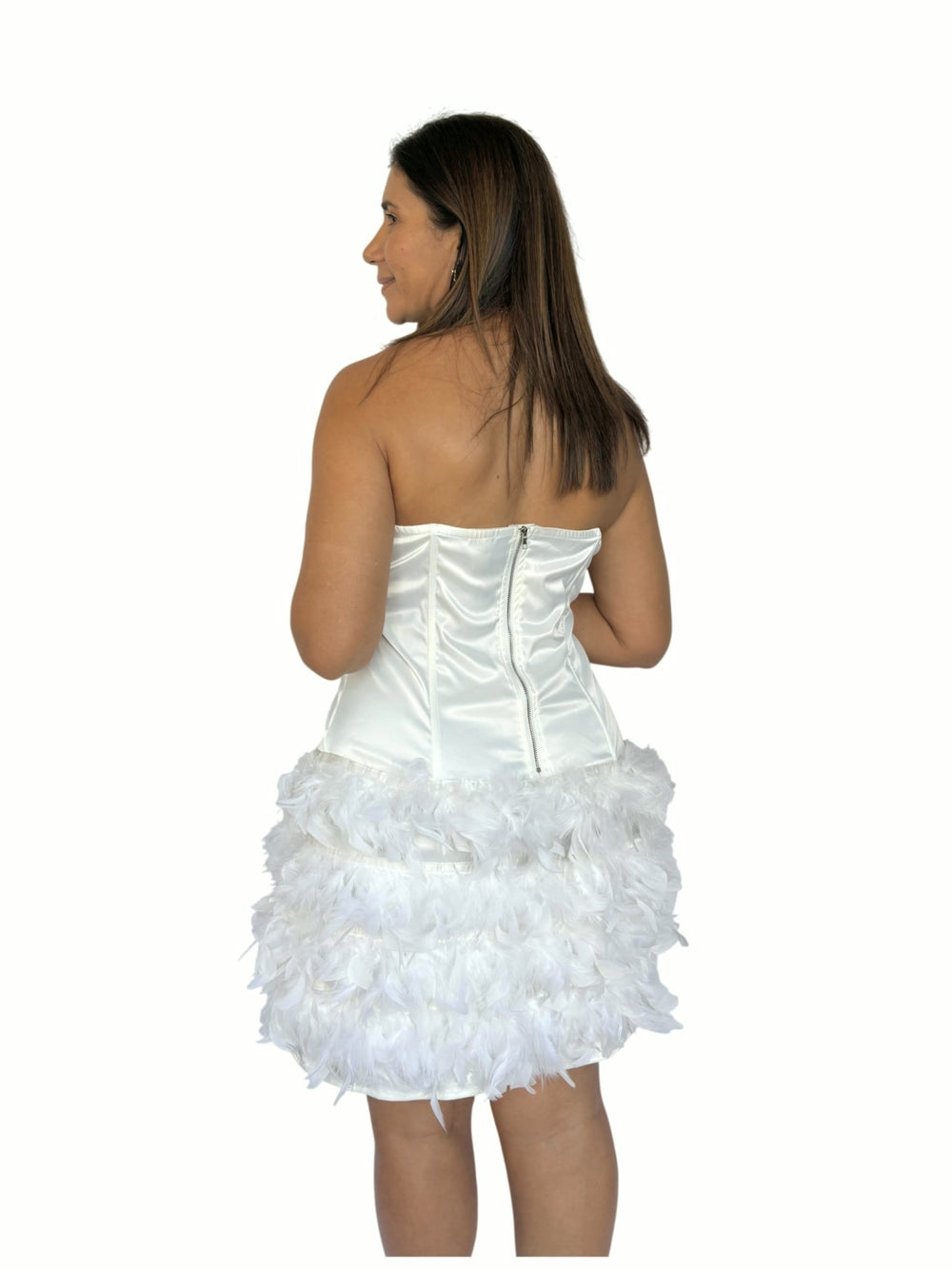 Vestido Blanco Plumas Blanco