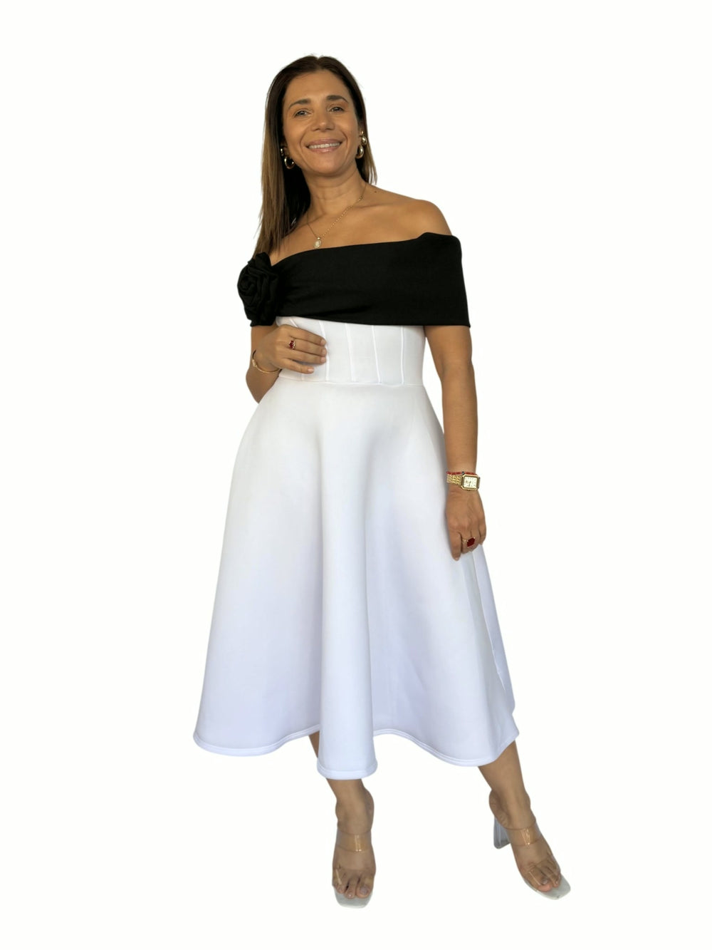 Vestido Midi Blanco Negro Blanco y negro
