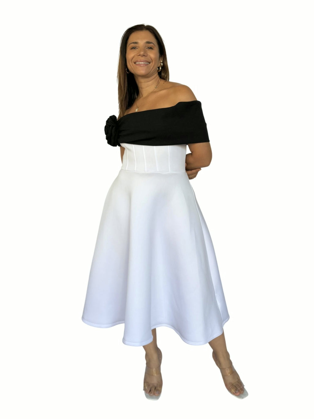 Vestido Midi Blanco Negro Blanco y negro