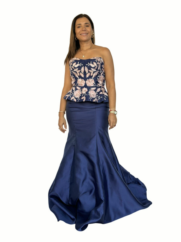 Vestido Gala Azul Bordado
