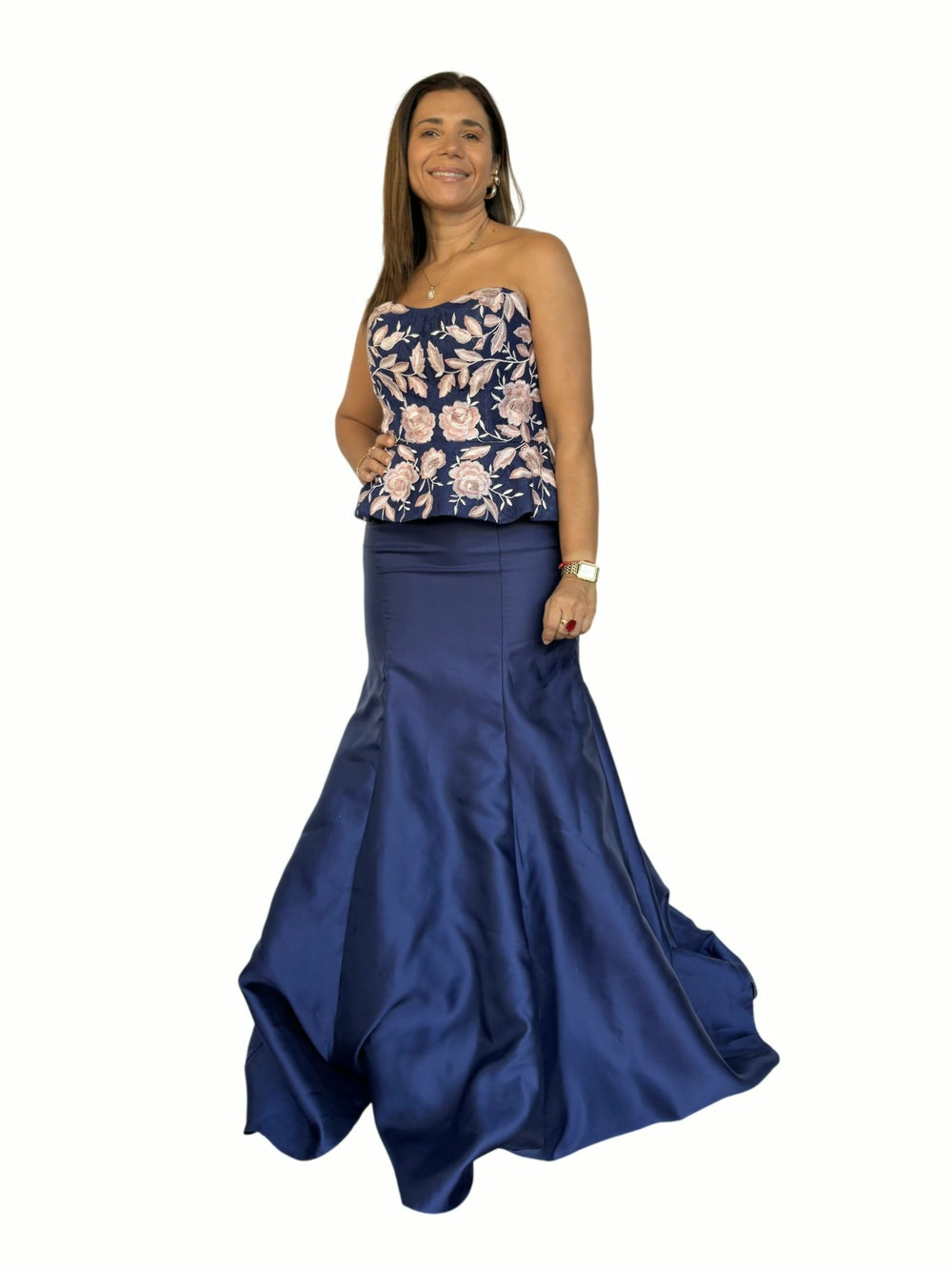 Vestido Gala Azul Bordado Azul