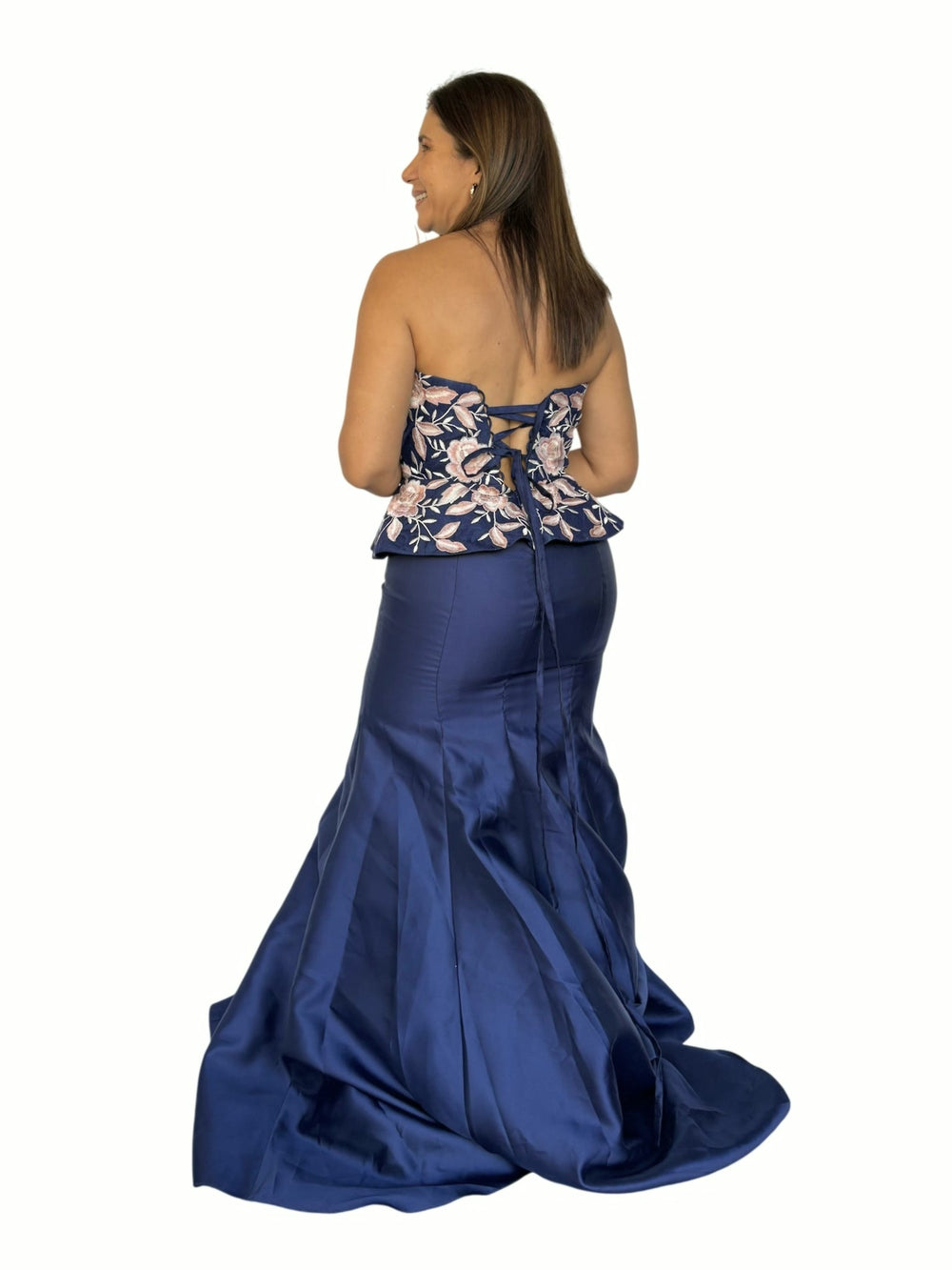 Vestido Gala Azul Bordado Azul