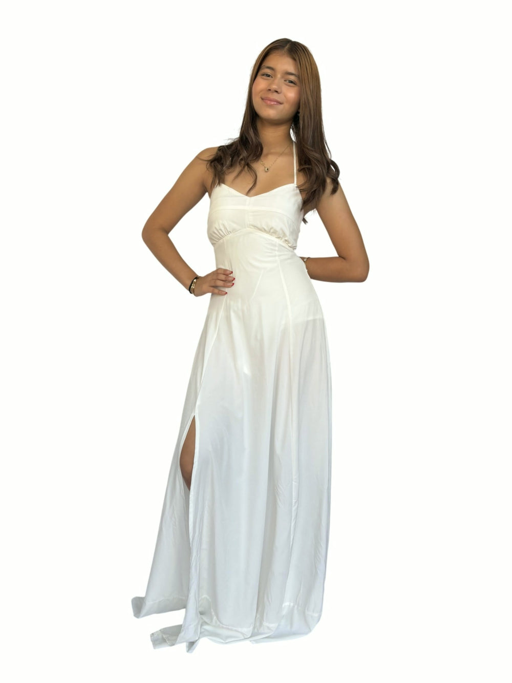 Vestido Largo Blanco Abertura Blanco