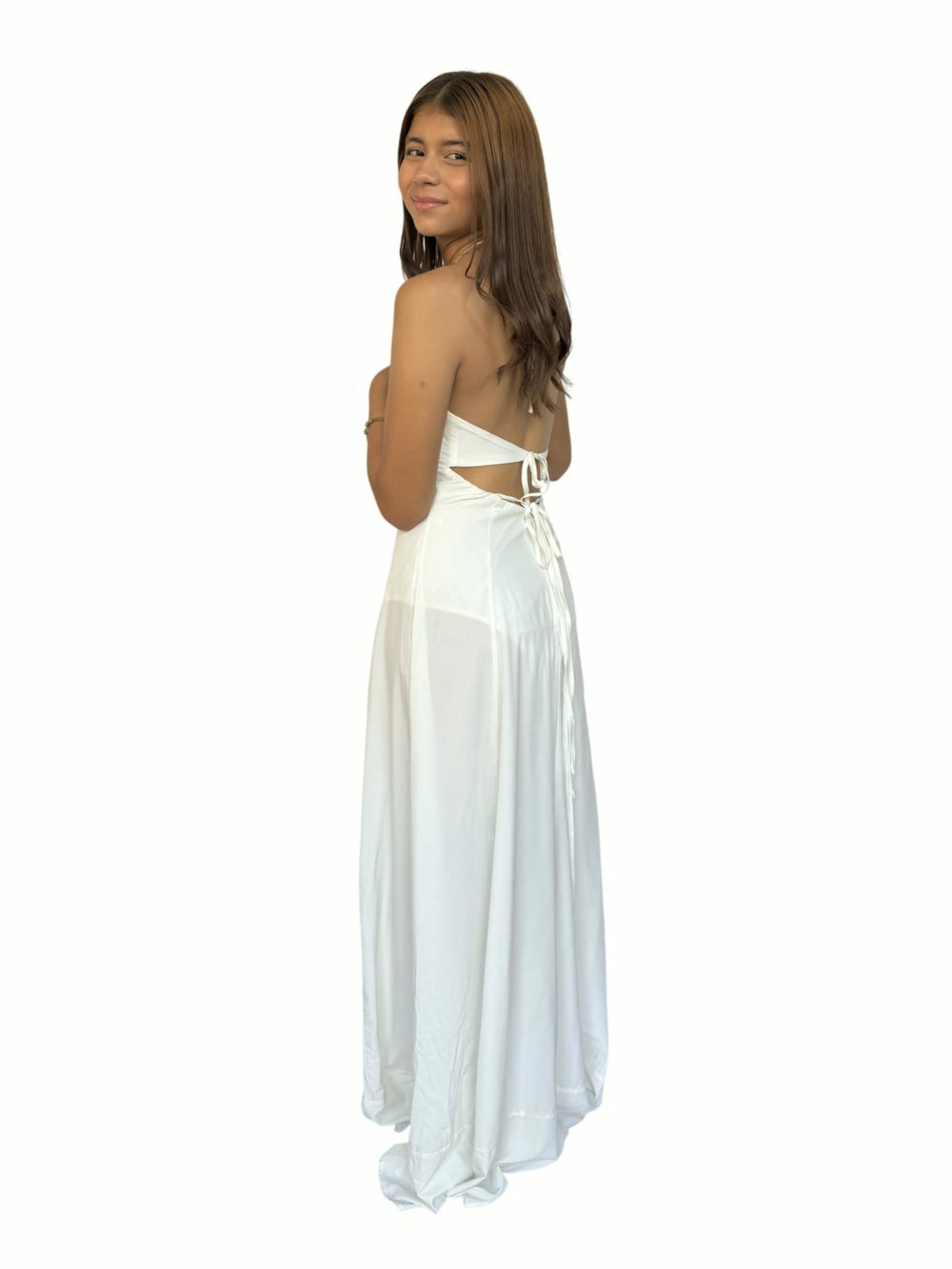 Vestido Largo Blanco Abertura Blanco