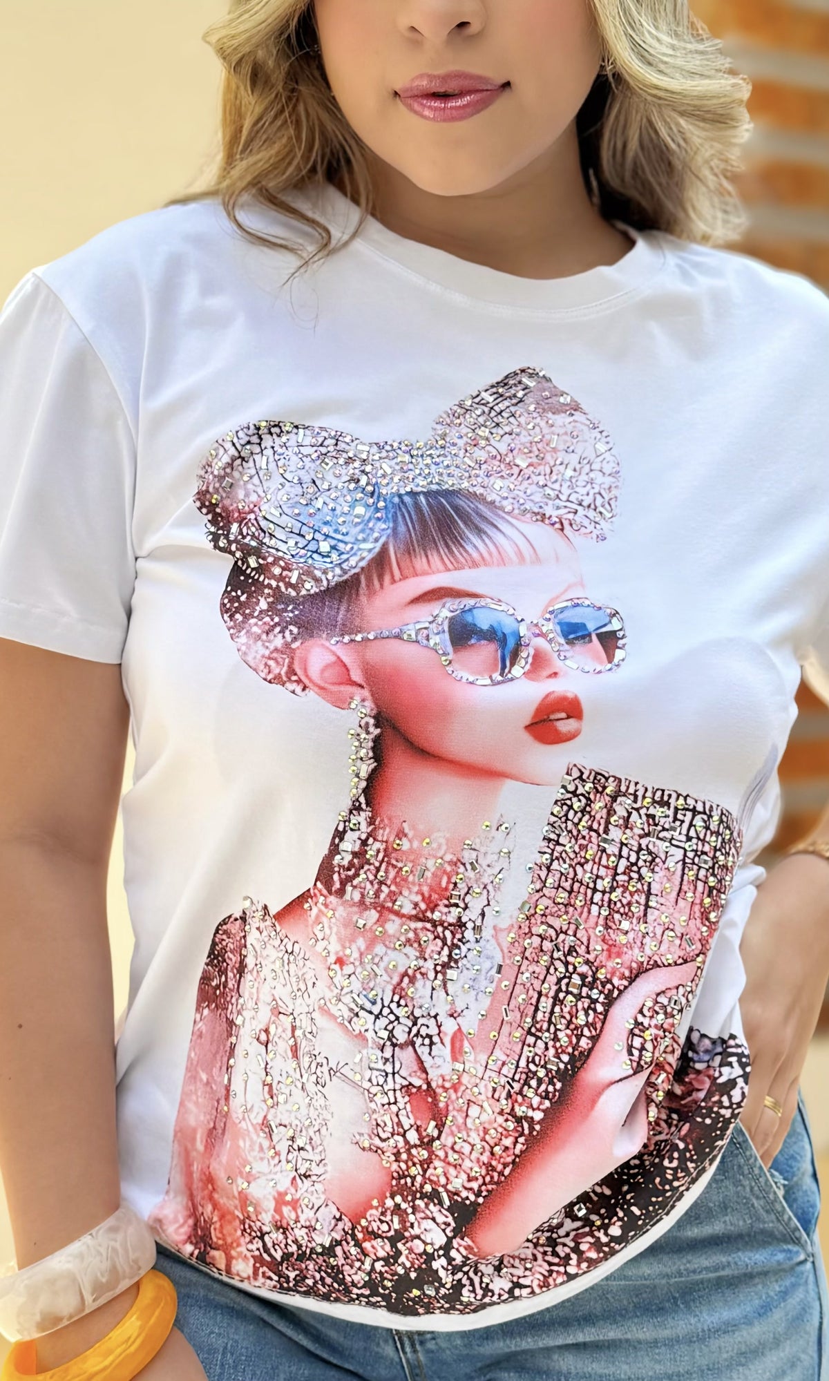Camiseta Estampado Pedrería Blanco