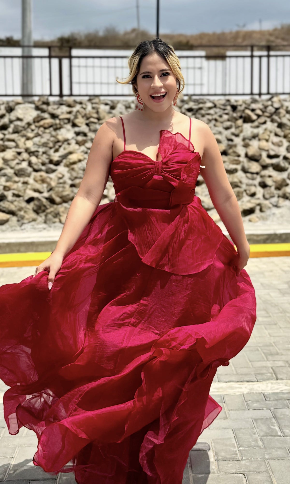 Vestido Largo Lazo Frontal Rojo