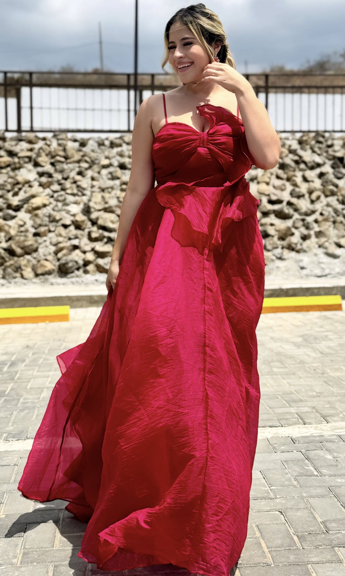Vestido Largo Lazo Frontal Rojo