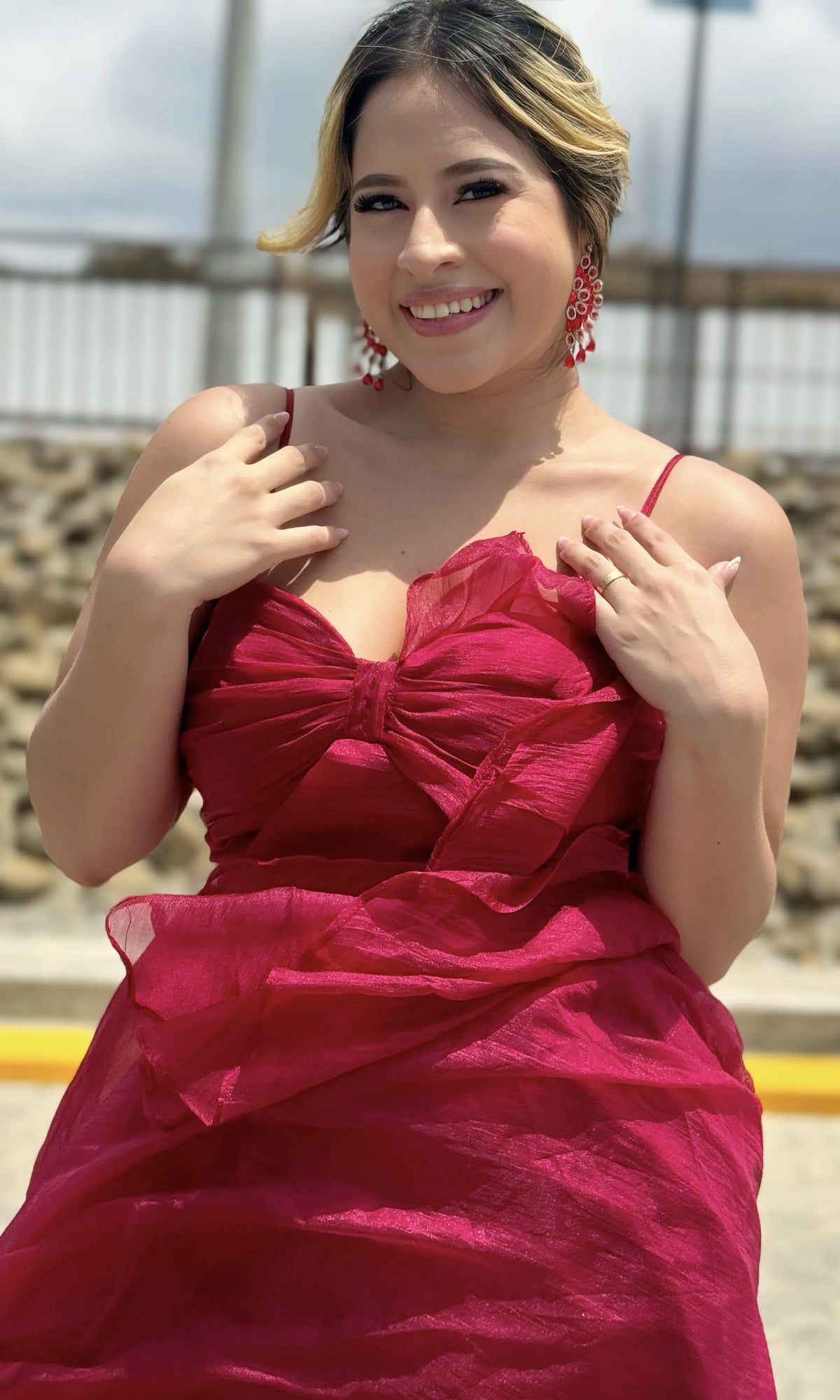 Vestido Largo Lazo Frontal Rojo
