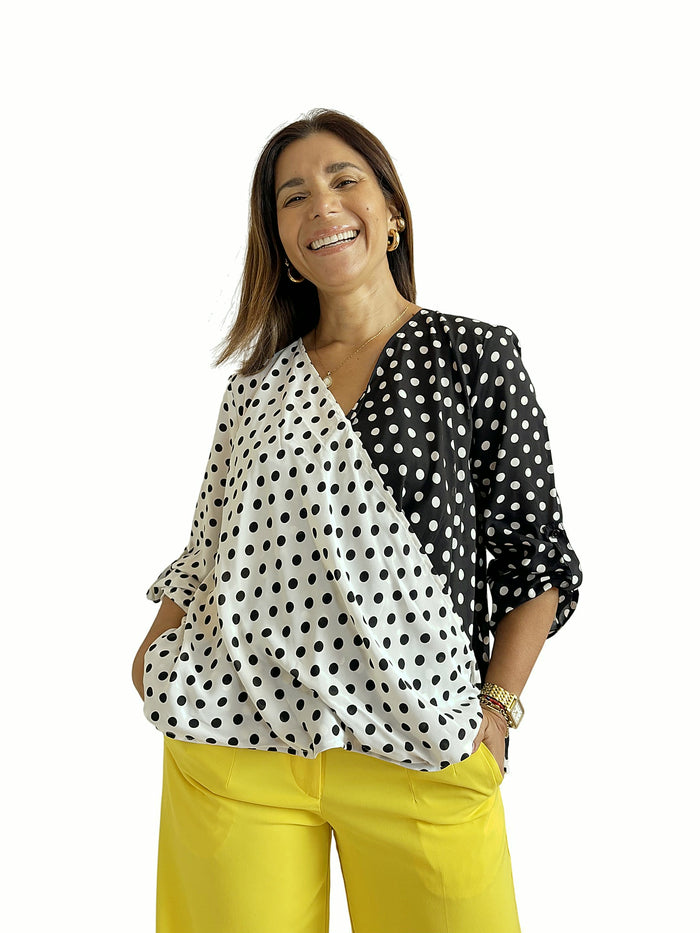 Blusa Lunares Bicolor
