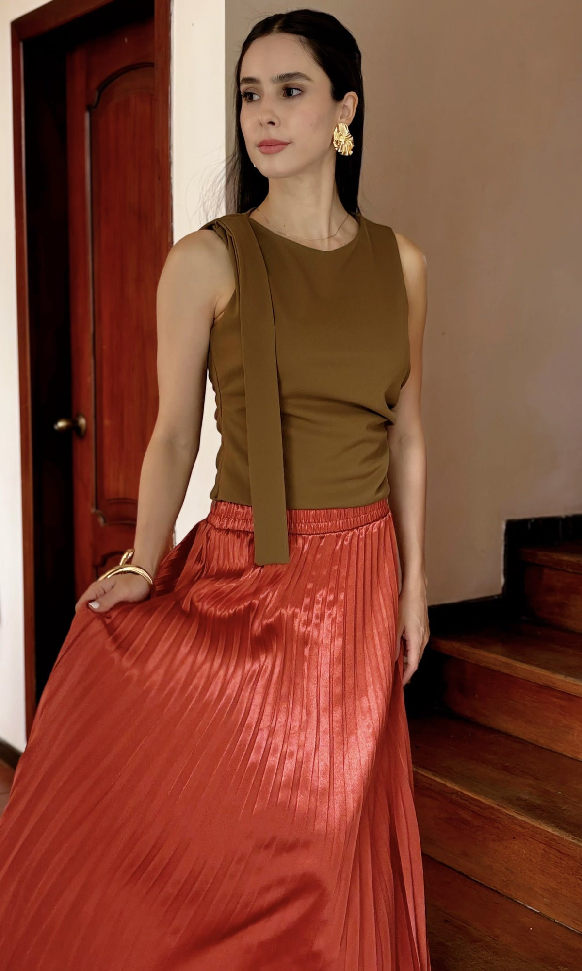 Falda Plisada Midi Naranja
