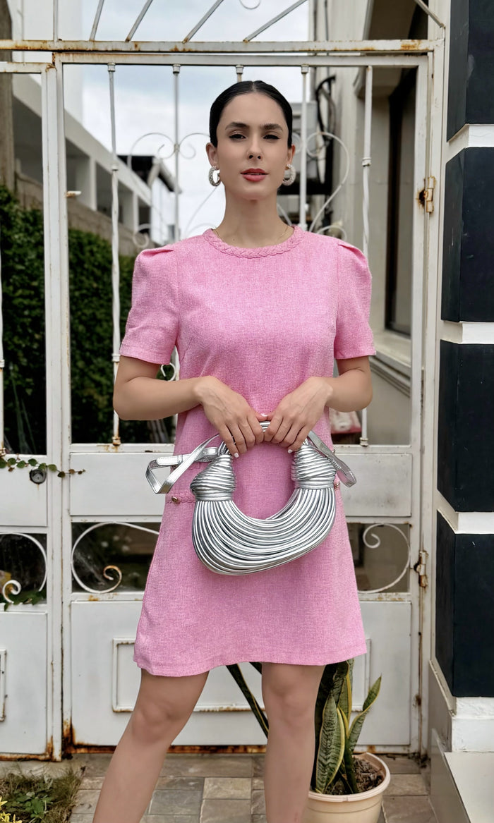 Vestido Corto Texturizado Rosa