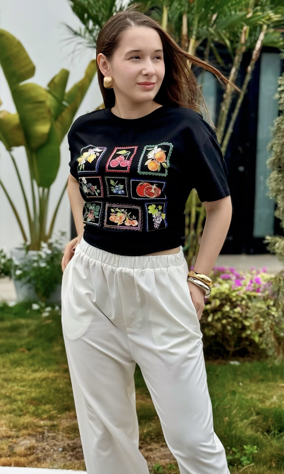 Camiseta Estampado Cuadros Negro