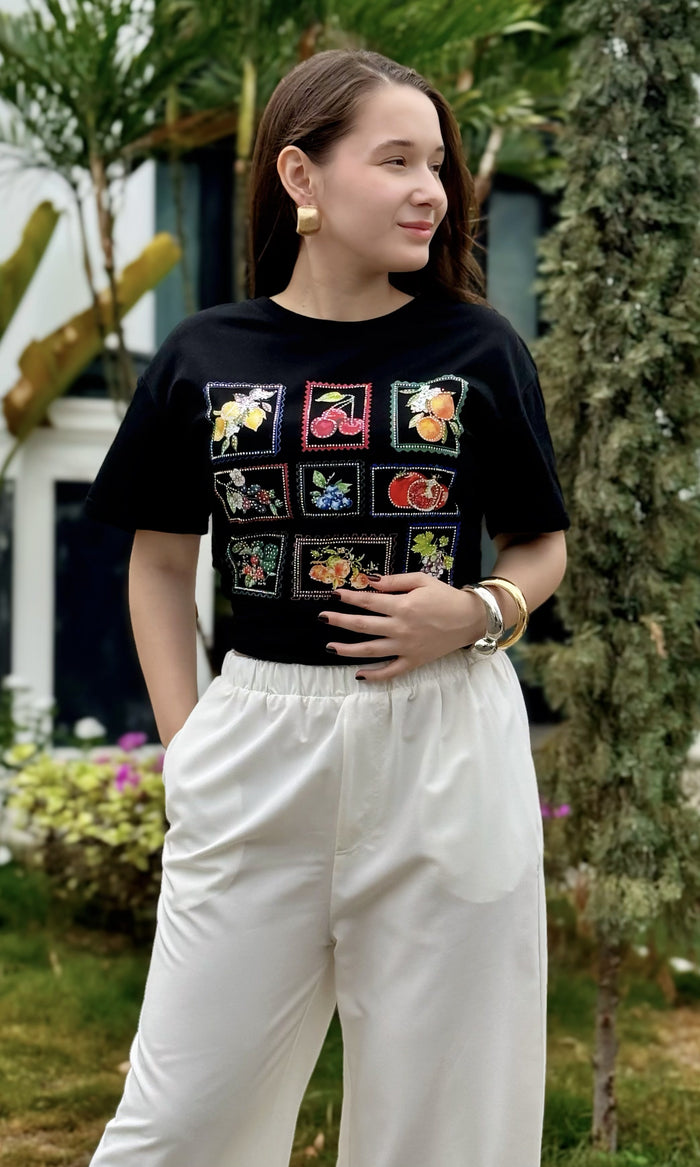 Camiseta Estampado Cuadros Negro