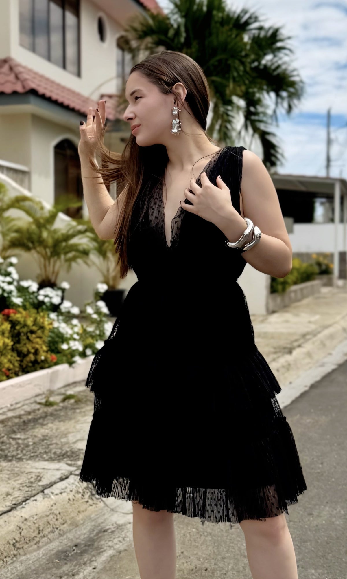 Vestido Corto Capas Tul Negro