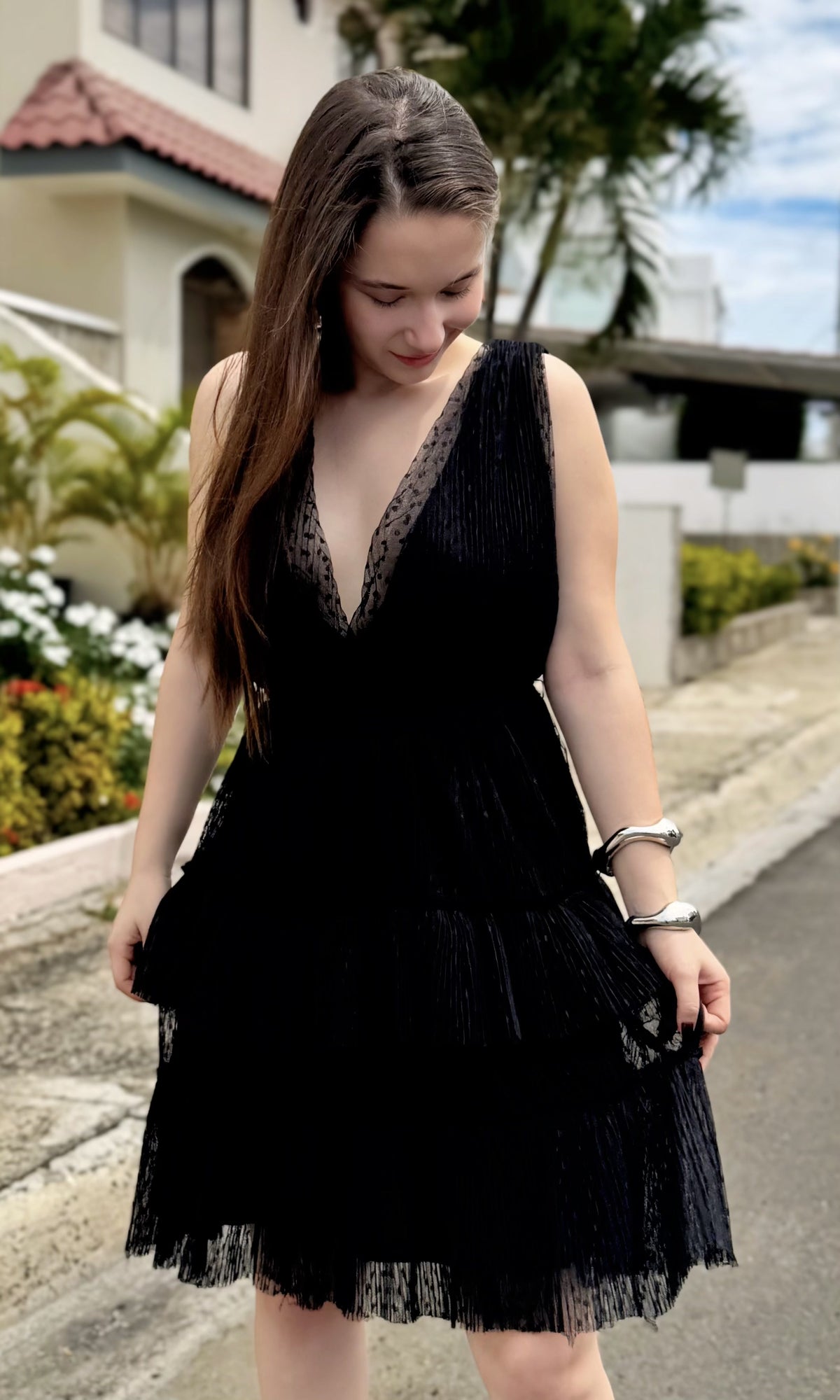 Vestido Corto Capas Tul Negro