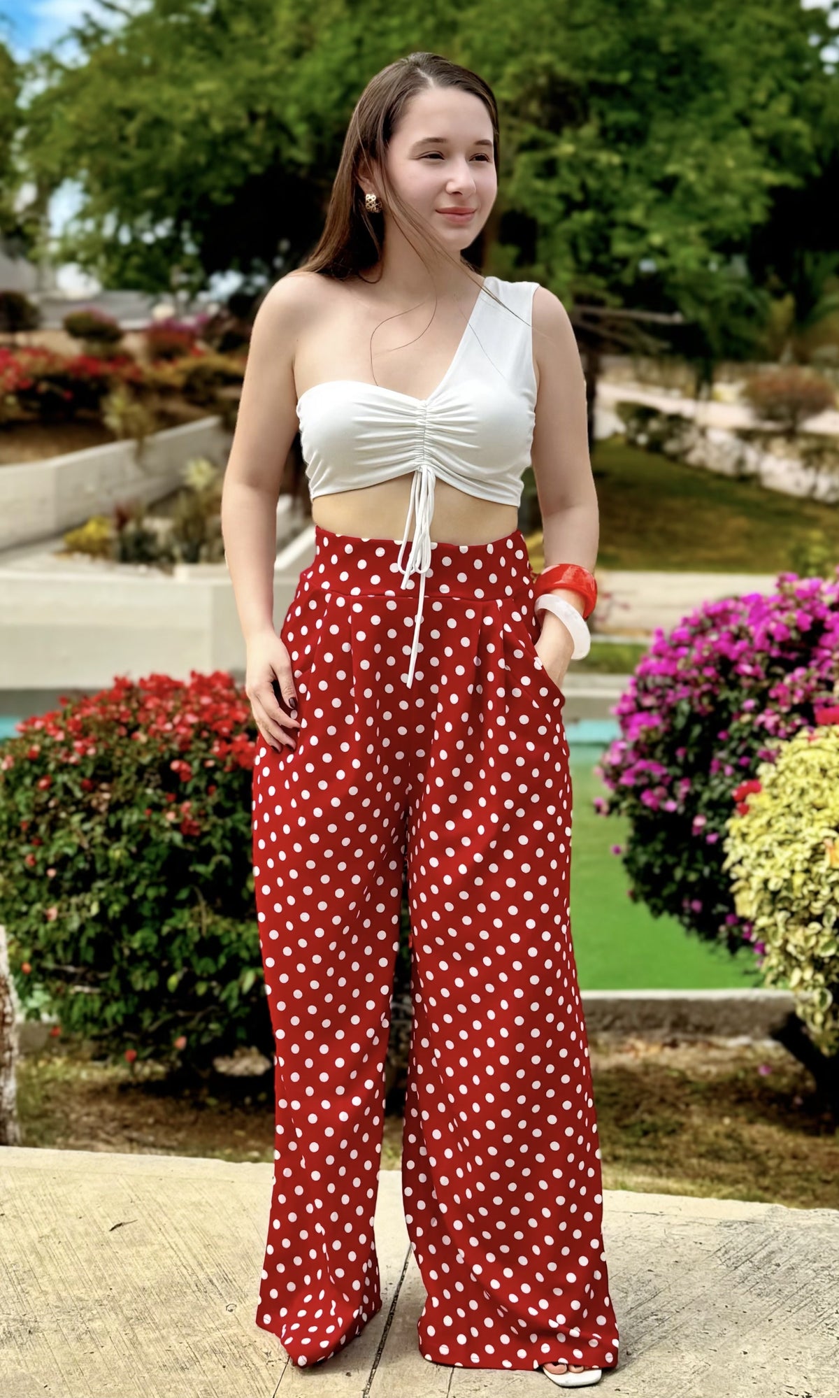 Pantalón Lunares Fluido Rojo