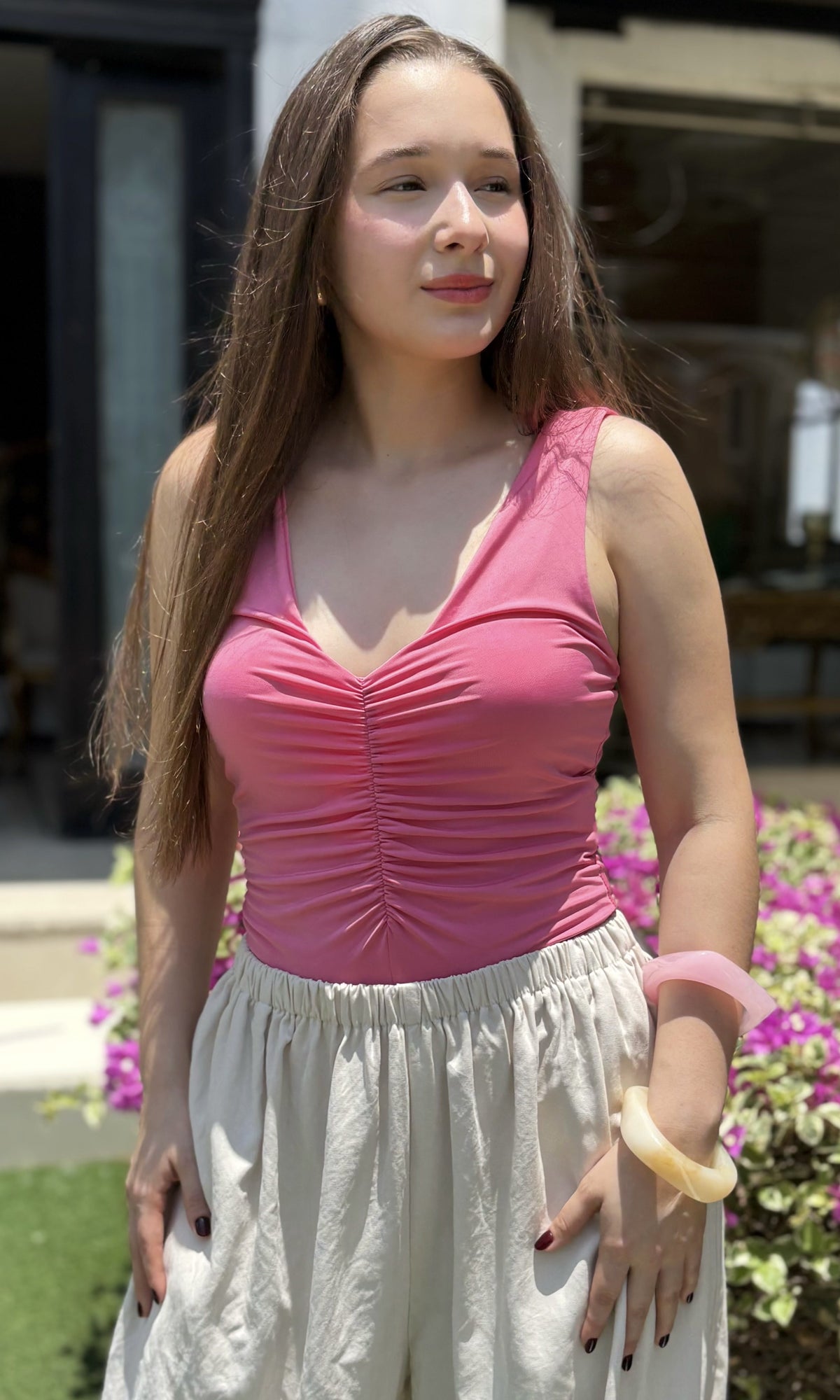 Body Fruncido Tirantes Rosa