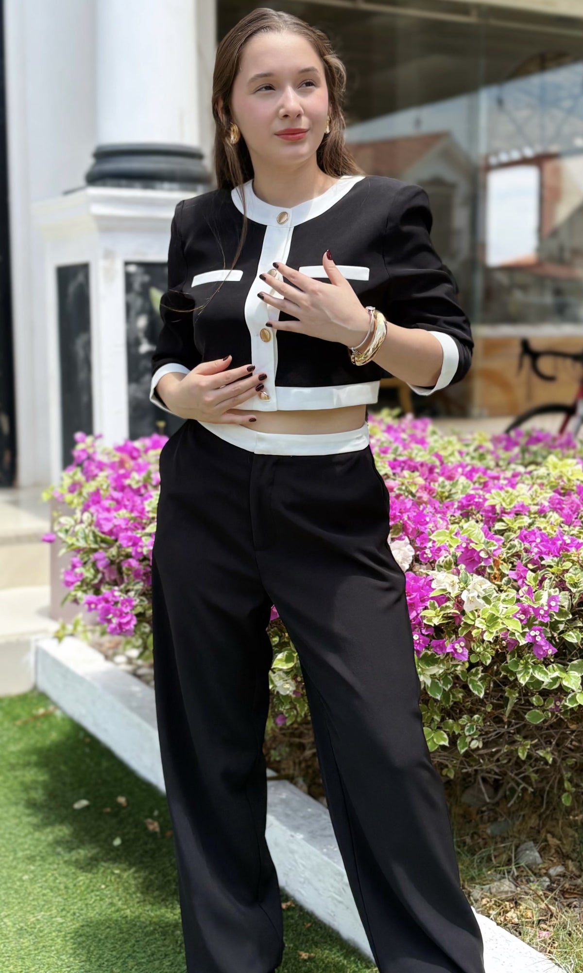 Conjunto Bicolor Botones Negro