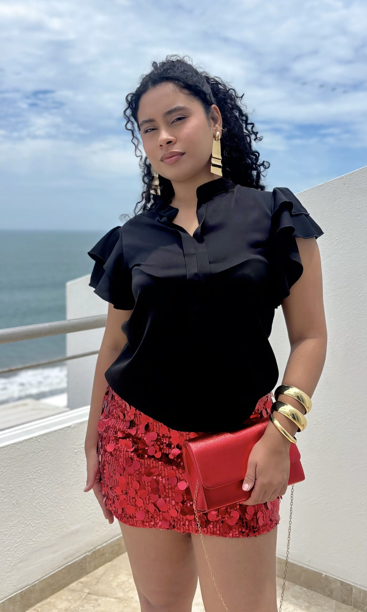 Falda Corta Lentejuelas Rojo