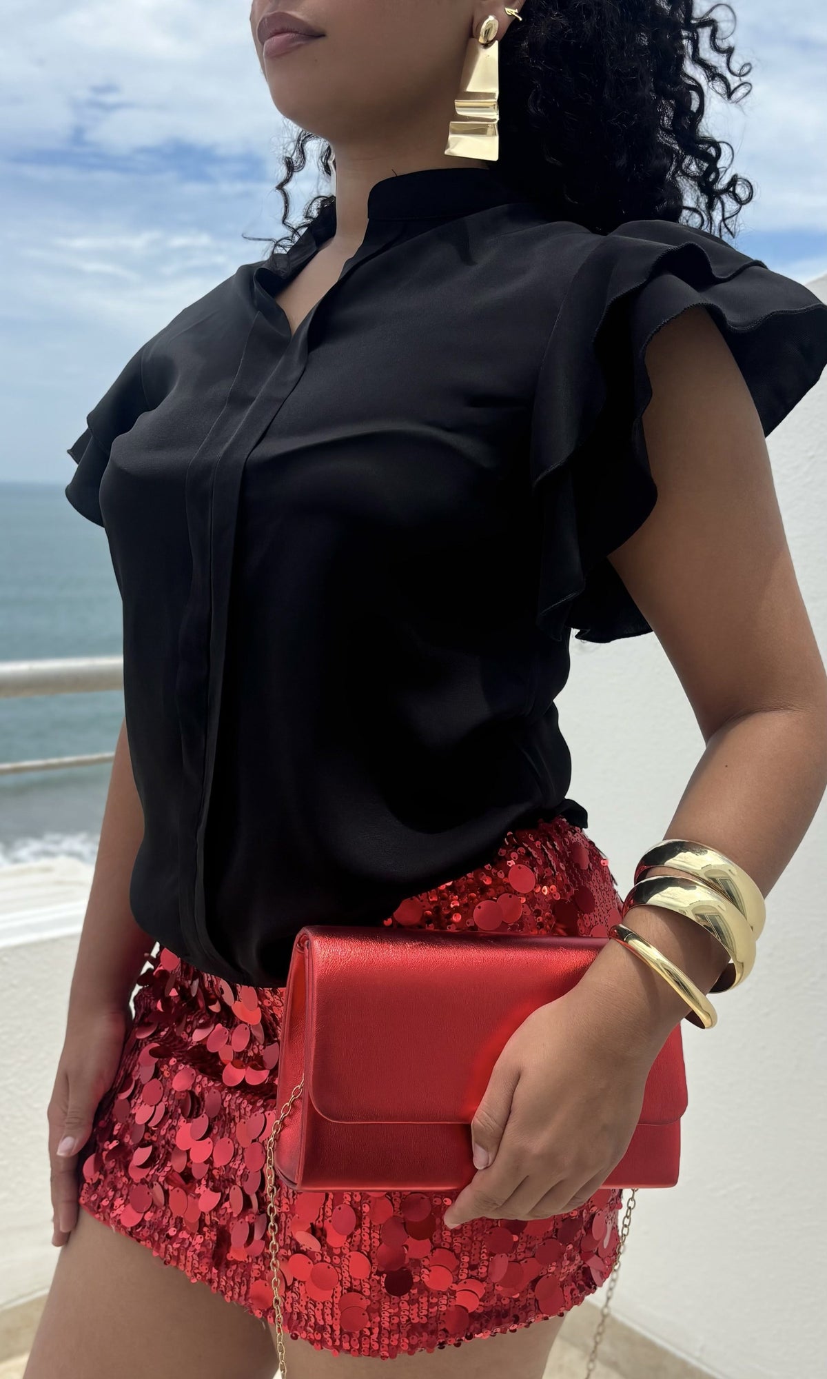 Blusa Cuello Mao Volantes Negro