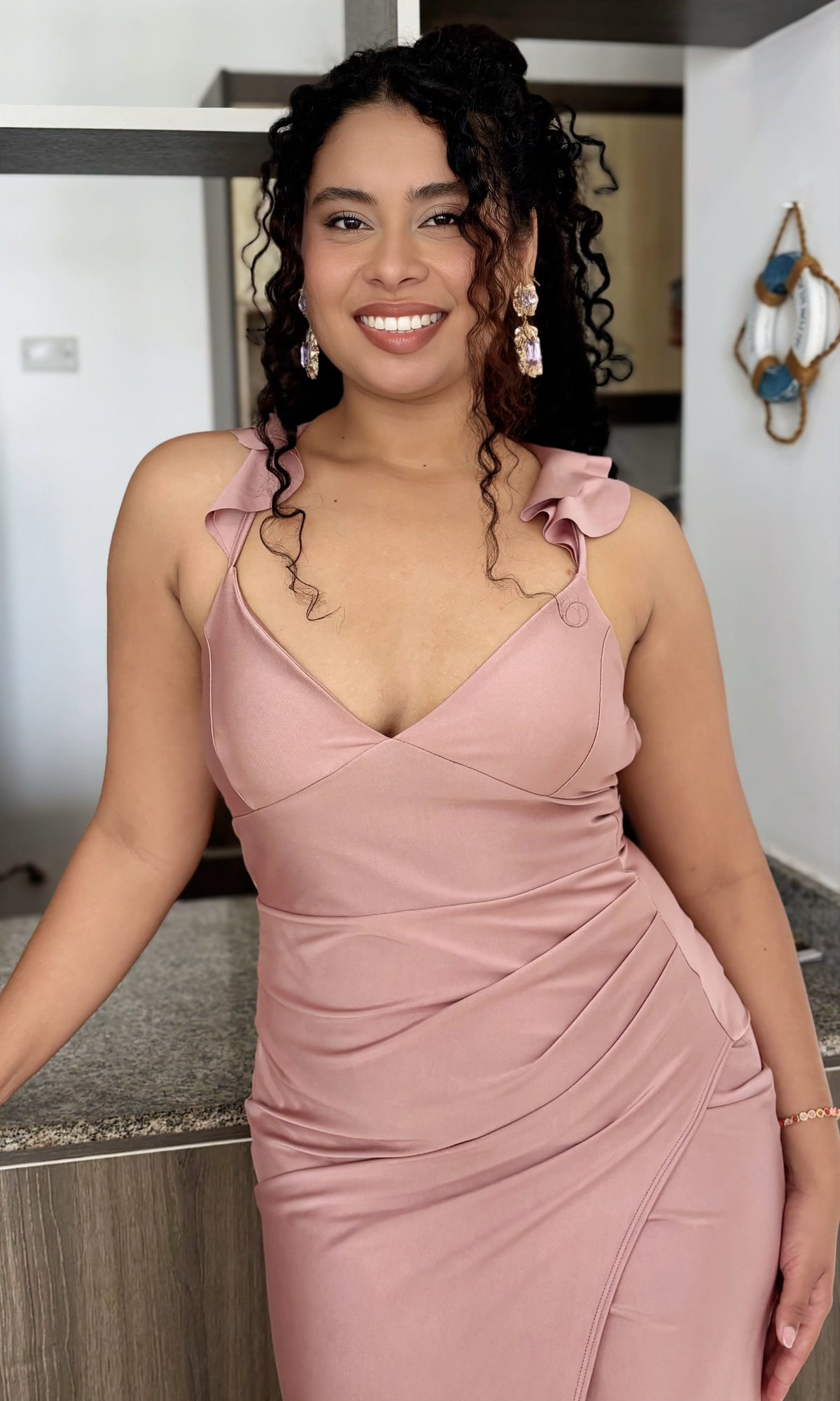 Vestido Largo Tirantes Moño Rosa