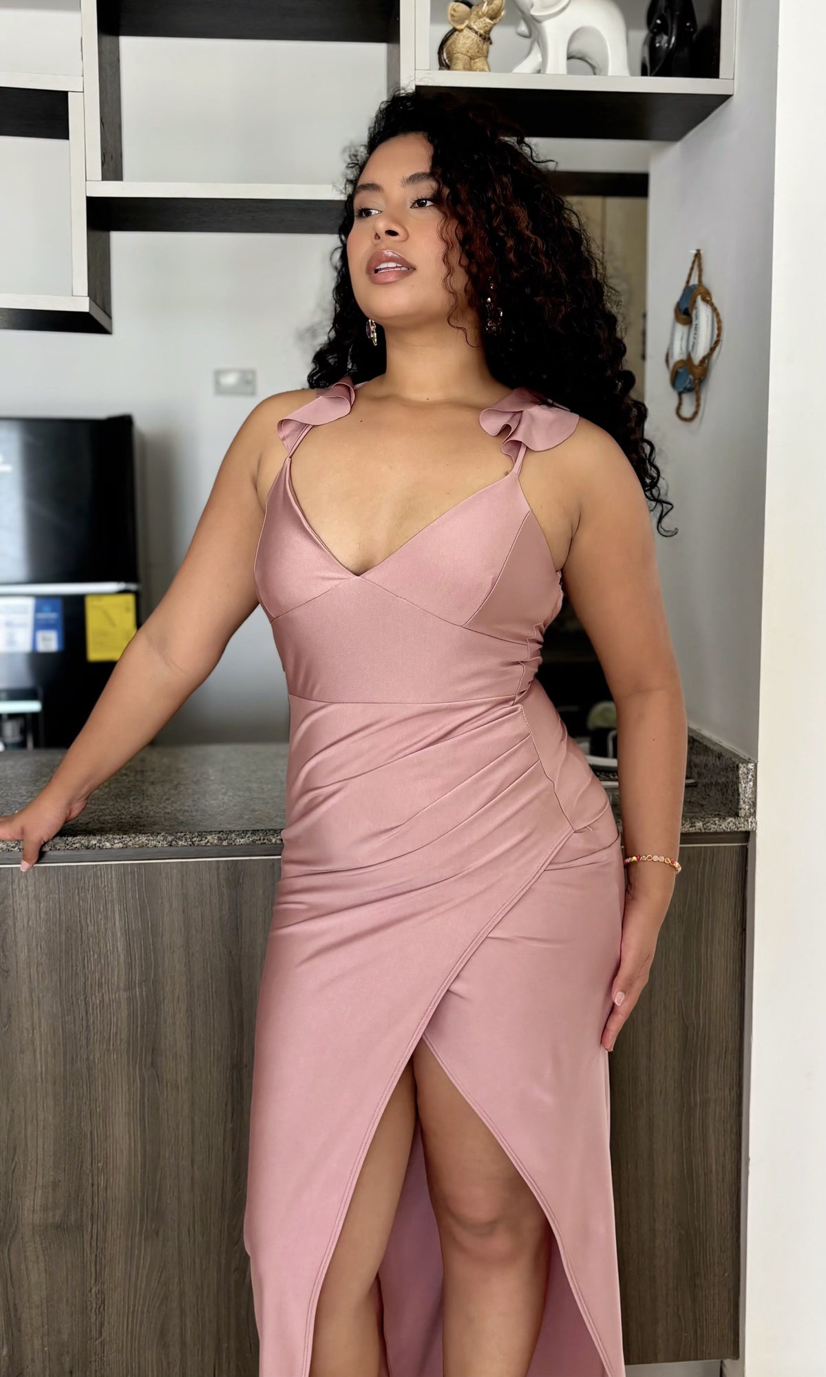 Vestido Largo Tirantes Moño Rosa