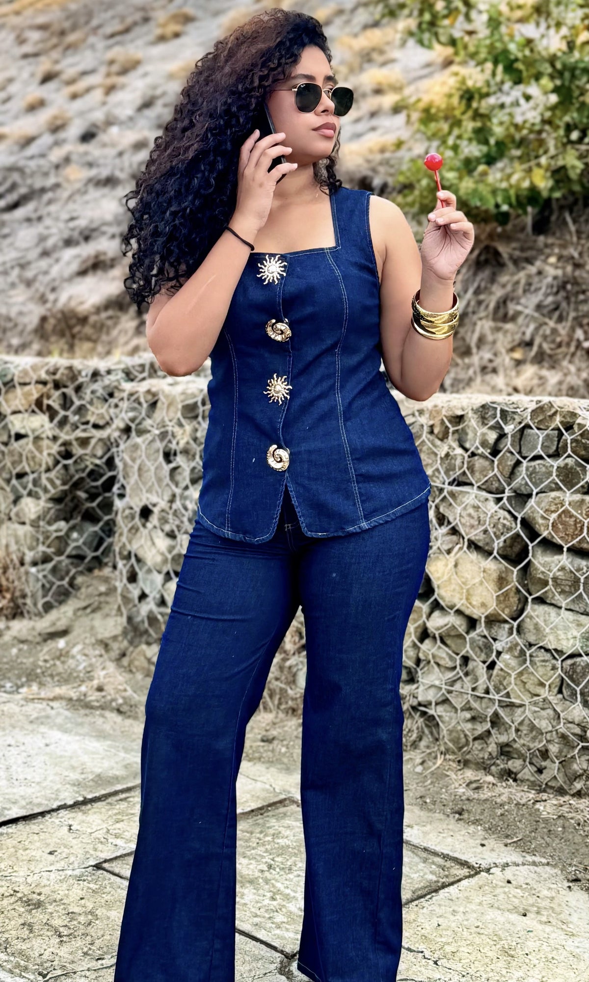 Conjunto Jean Botones Dorados Jean