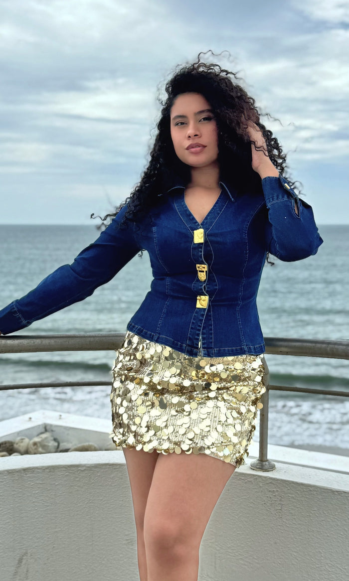 Falda Corta Lentejuelas Dorado