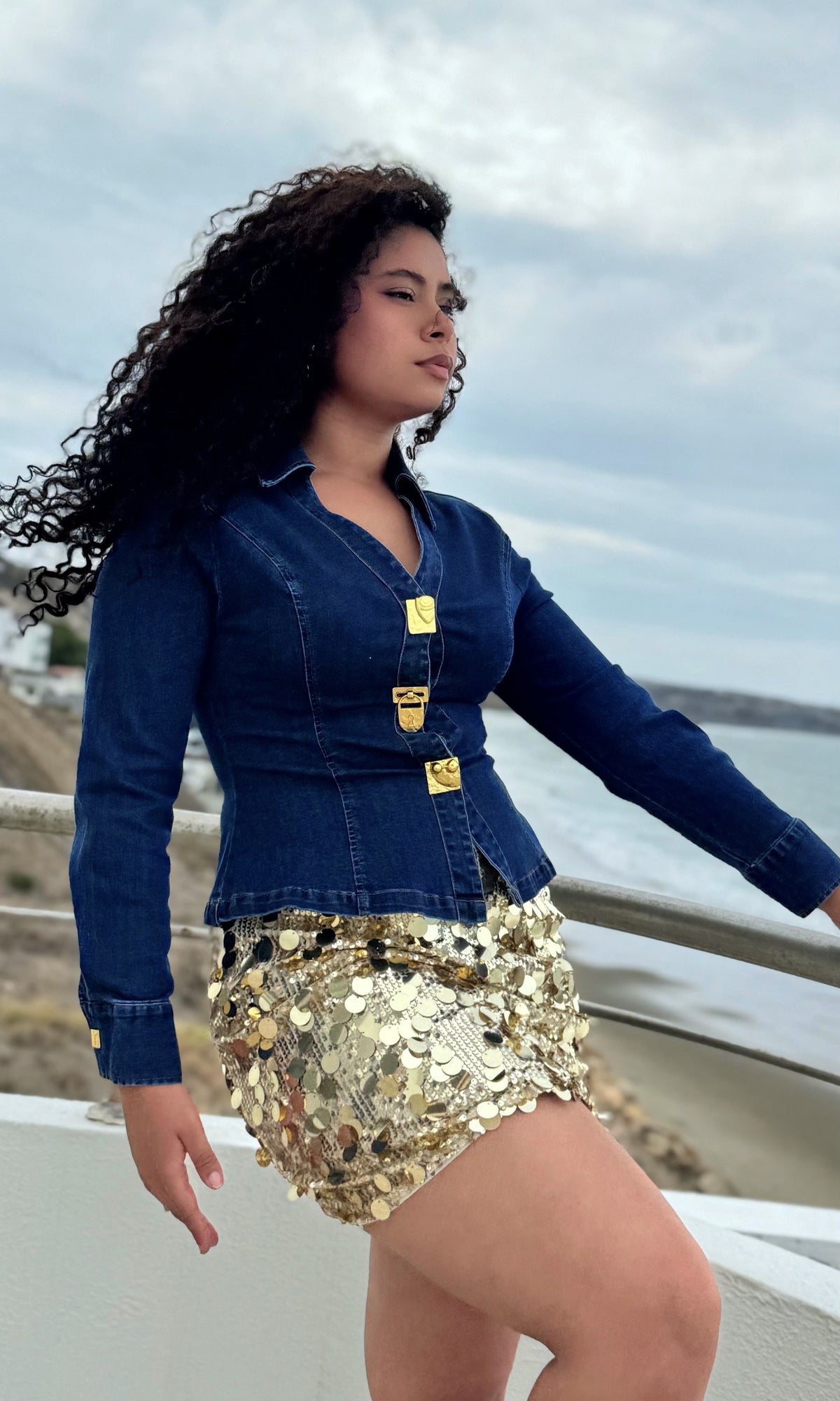 Falda Corta Lentejuelas Dorado