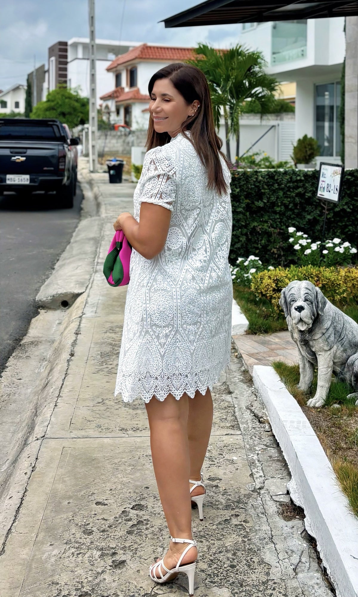 Vestido Corto Encaje Festón Blanco