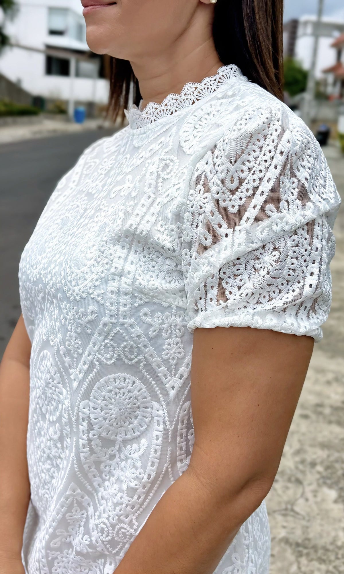 Vestido Corto Encaje Festón Blanco