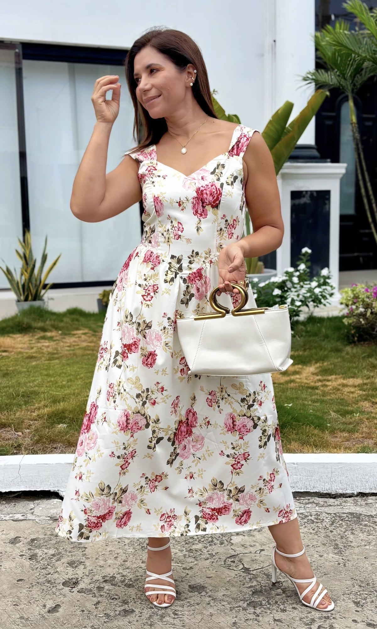 Vestido Midi Estampado Rosas Floral