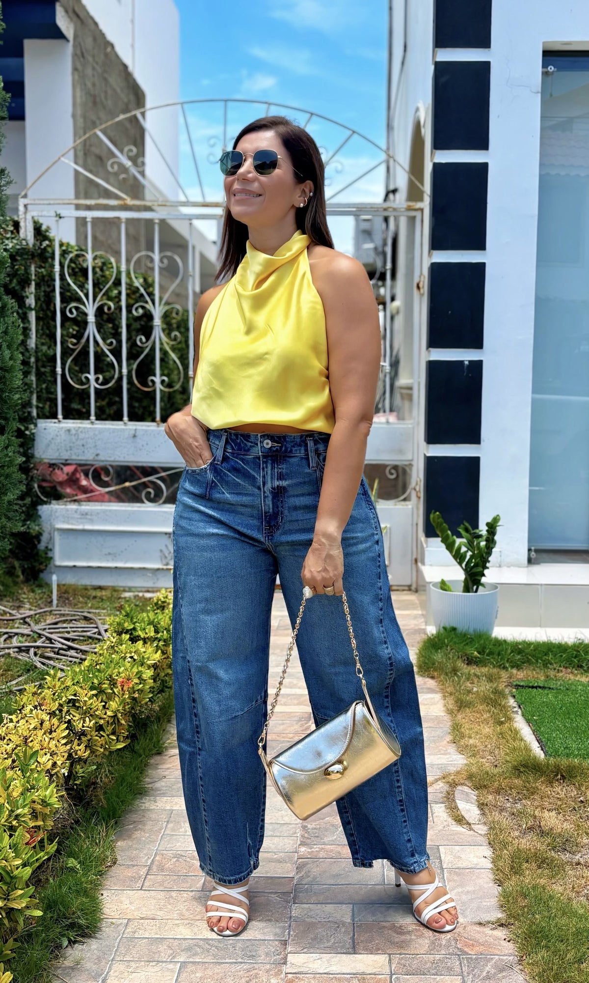 Blusa Halter Cuello Caído Amarillo