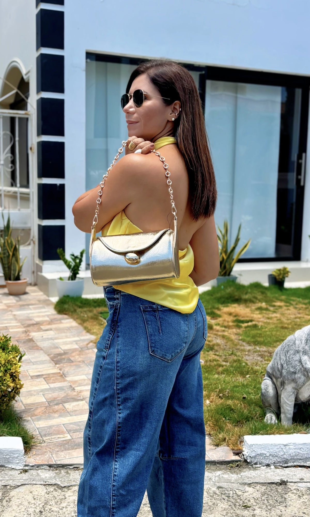 Blusa Halter Cuello Caído Amarillo