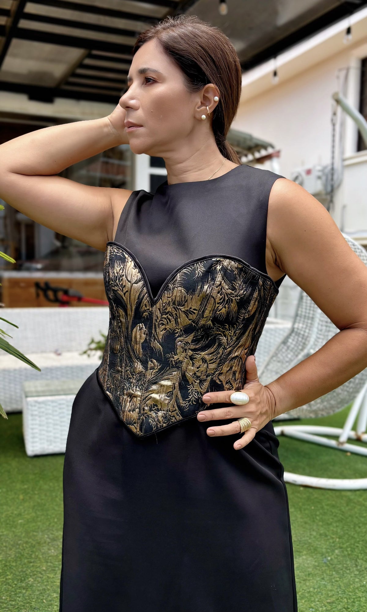 Corsé Estampado Barroco Negro y dorado