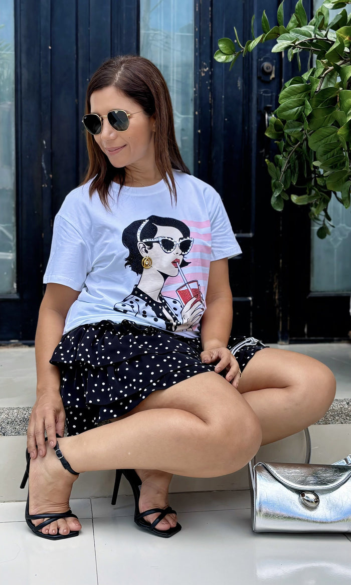 Camiseta Ilustración Chica Blanco