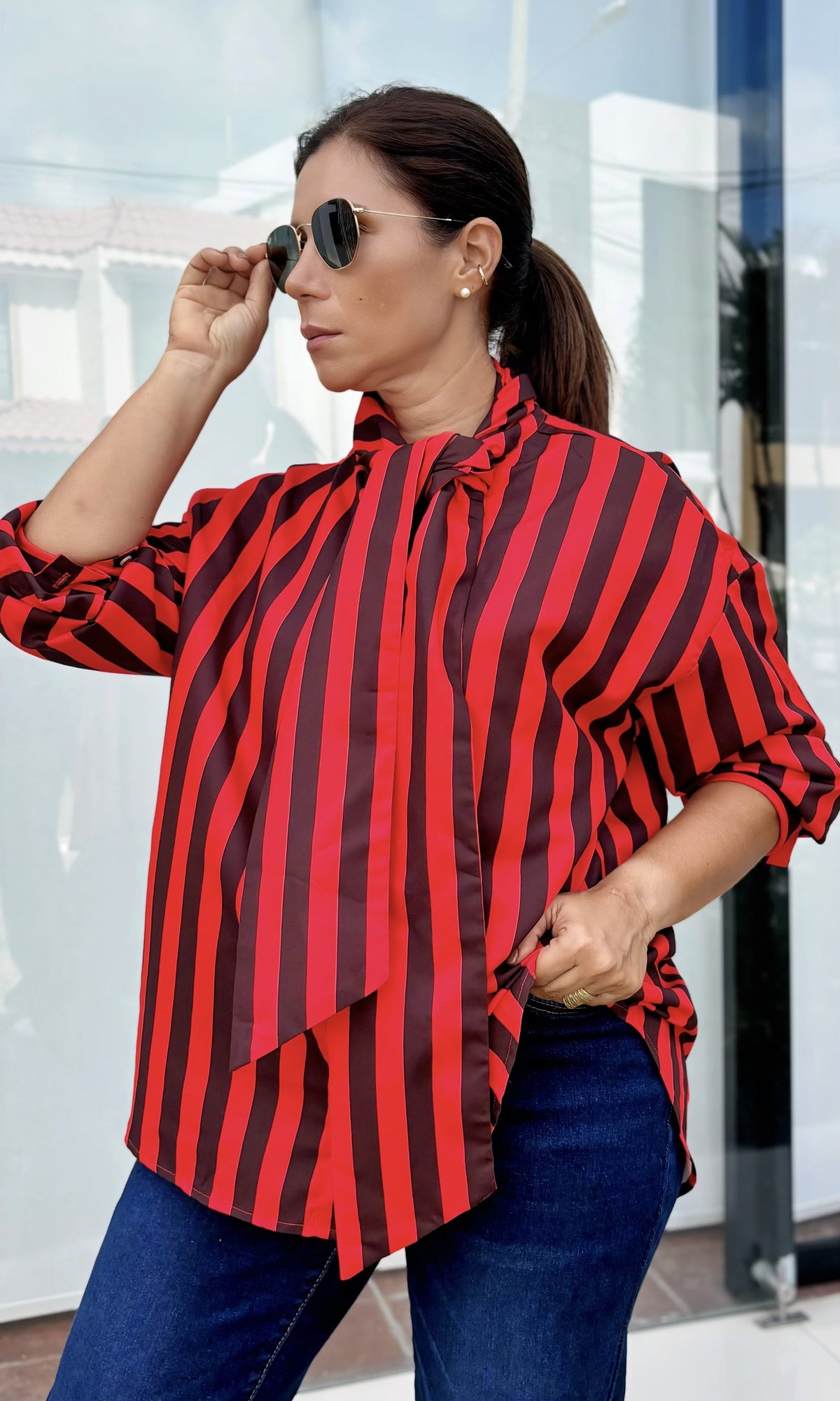 Camisa Rayas Lazo Rojo