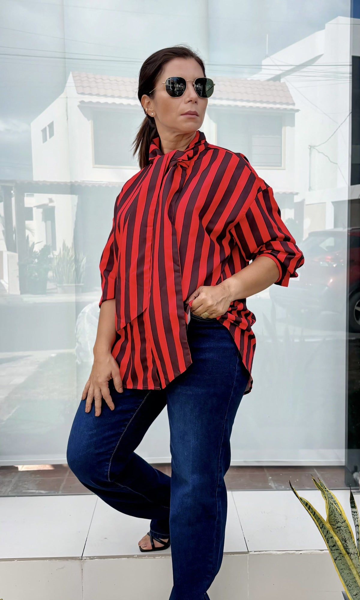 Camisa Rayas Lazo Rojo