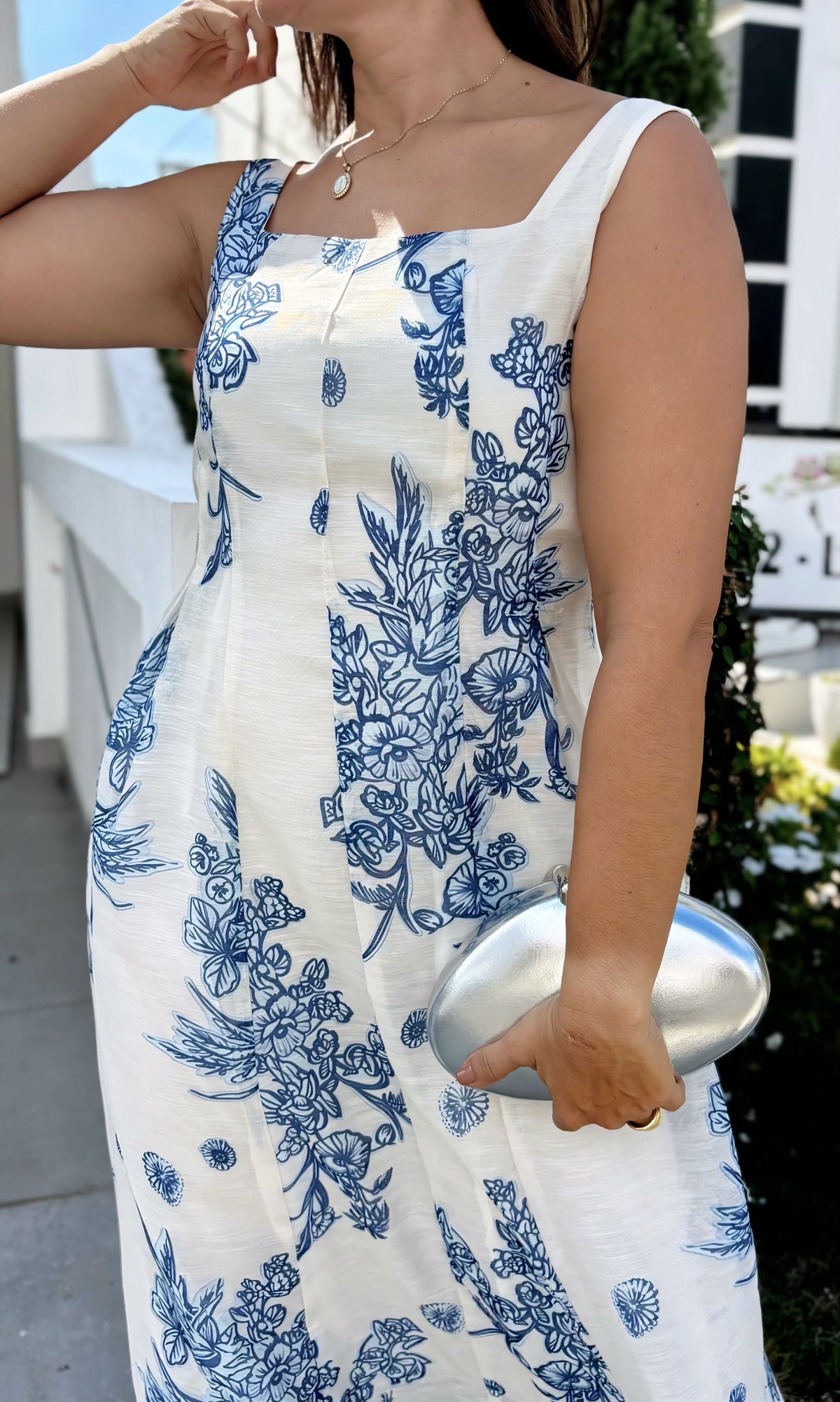Vestido Escote Cuadrado Floral Floreado azul