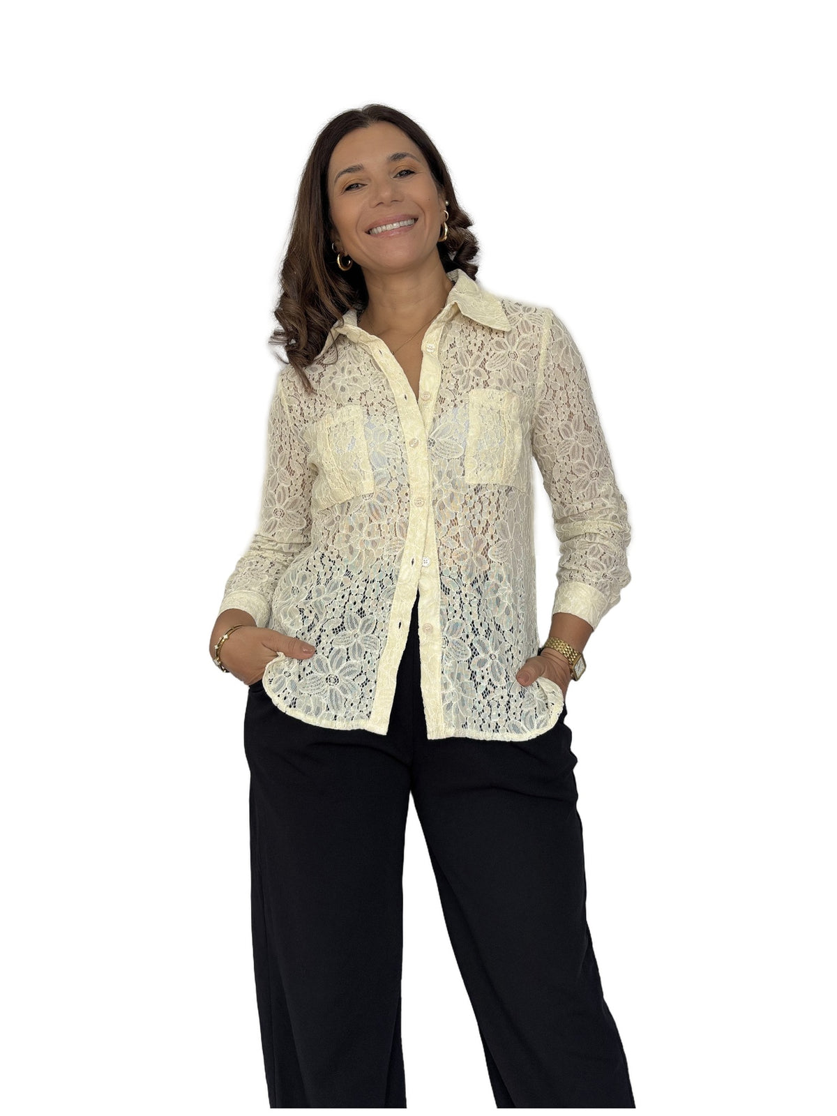Camisa Encaje Beige Beige