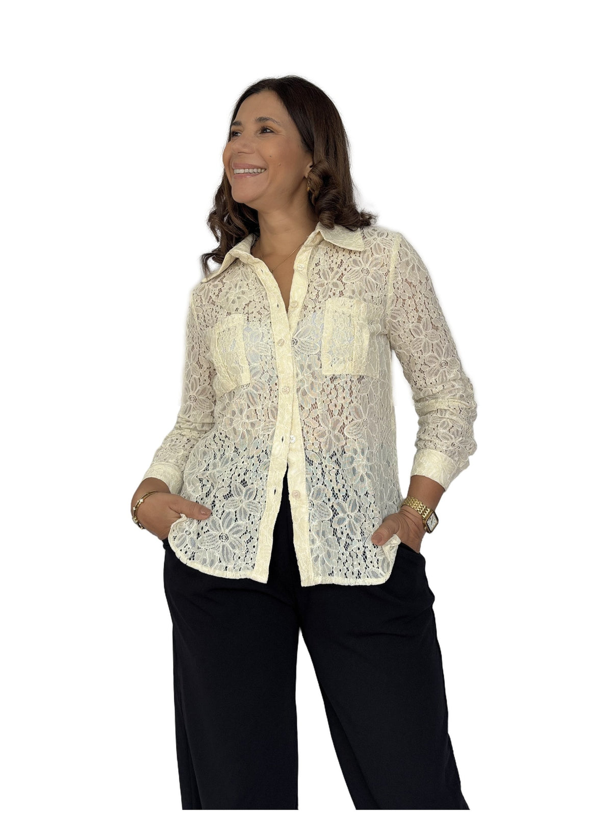 Camisa Encaje Beige Beige