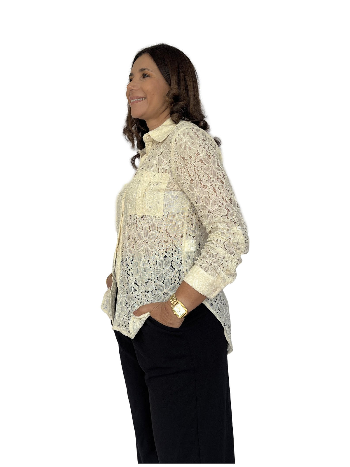 Camisa Encaje Beige Beige