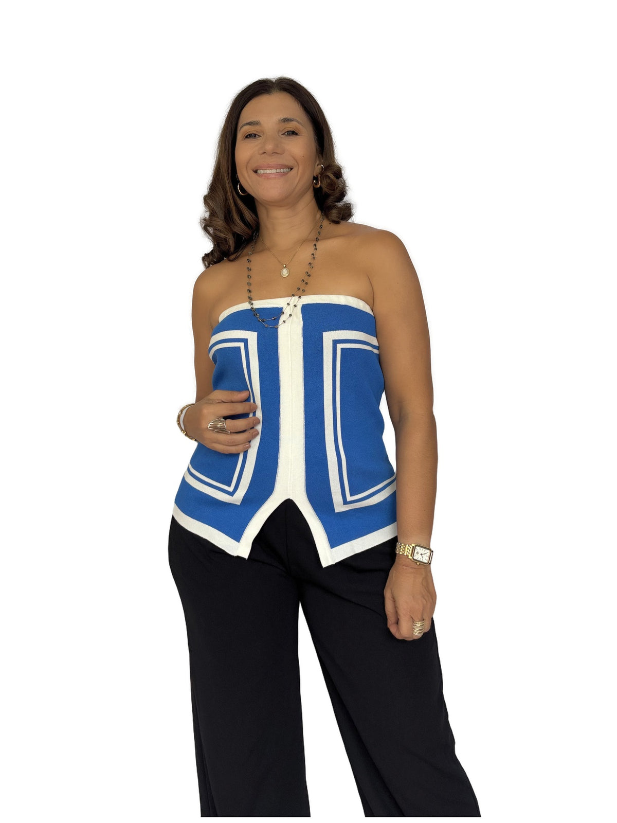 Top Azul Geométrico Azul y blanco