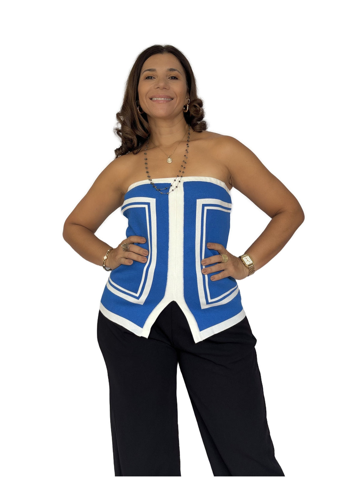 Top Azul Geométrico Azul y blanco