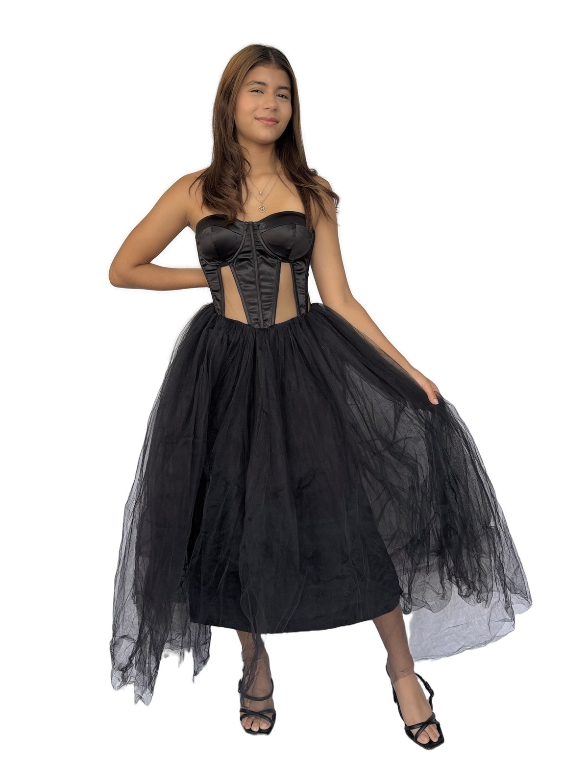 Vestido Corsé Tul Negro Negro