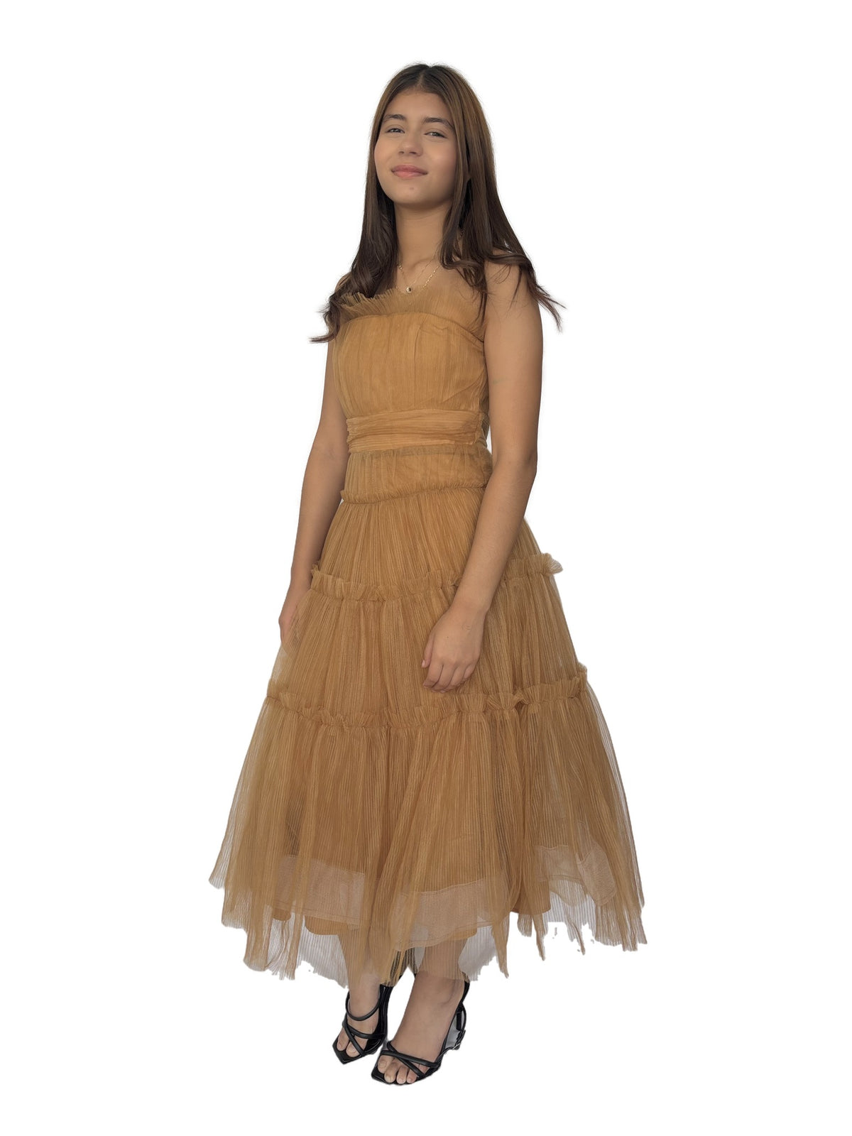 Vestido Tul Plisado Café Café