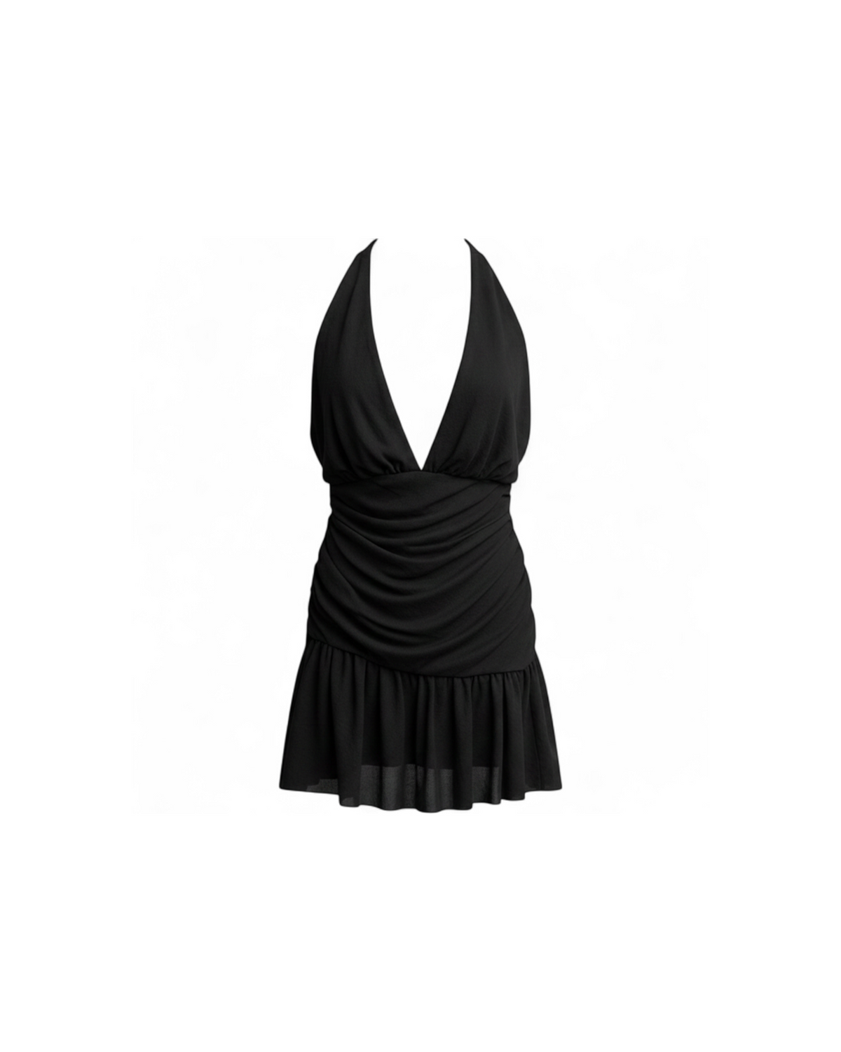 Vestido Corto Halter Drapeado :: Negro