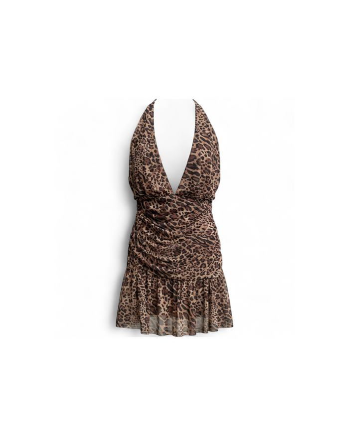 Vestido Corto Halter Drapeado Animal print