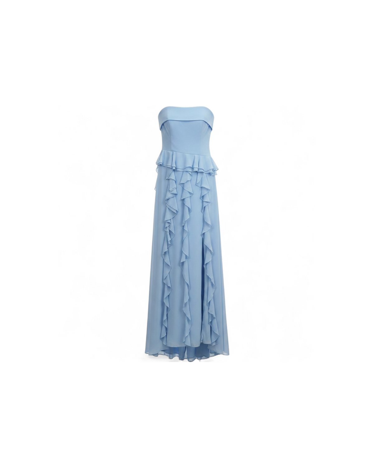 Vestido Strapless Volantes Celeste